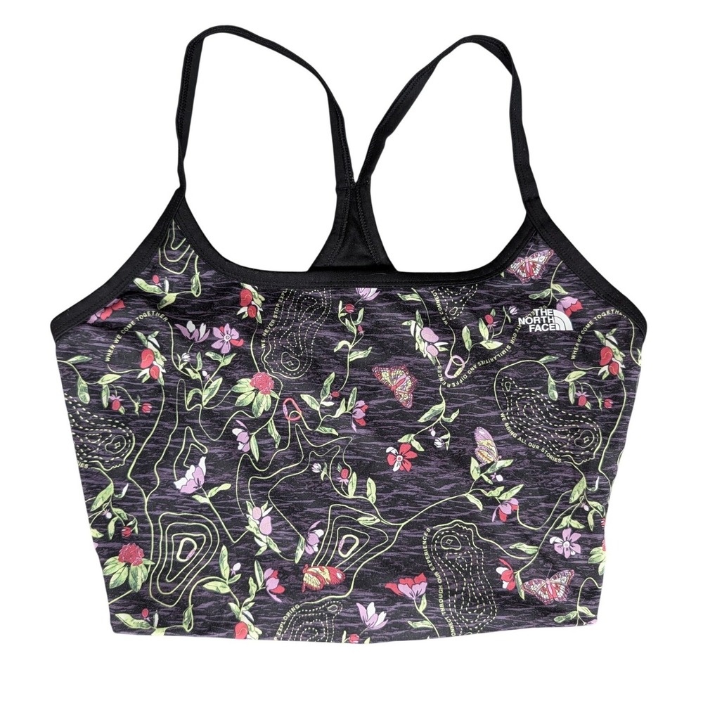 The North Face Sports Bra Crop Top Womens Small Black Floral Topo Excellent